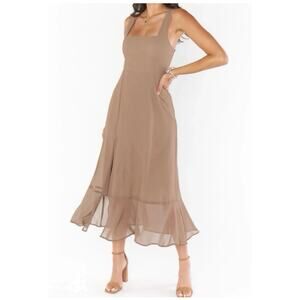 Show Me Your Mumu -Claire Midi Dress- Soft Beige Chiffon- Size Large -NWT